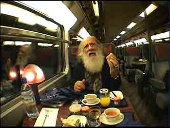 Francis enjoying breakfast aboard the Eurostar