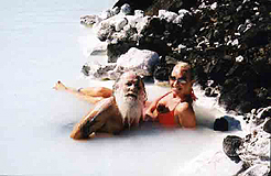 Francis relaxing in the Blue Lagoon with a local girl