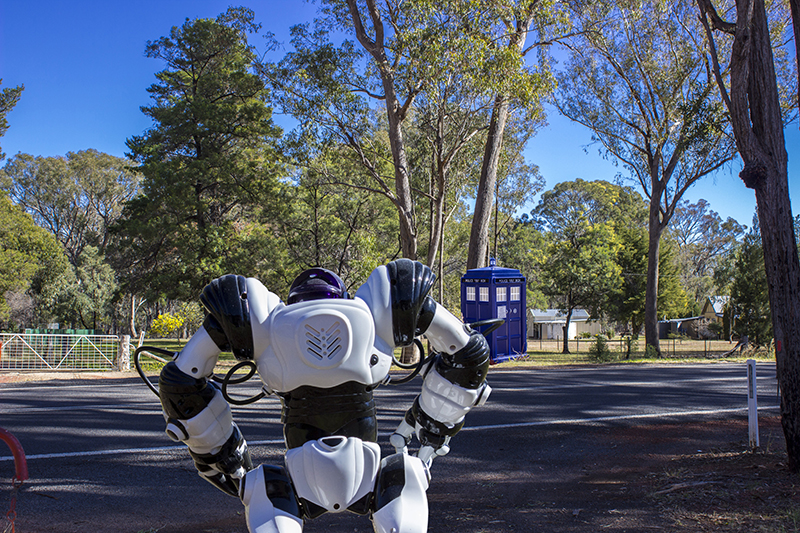 Robosapien encounters a strange blue box!