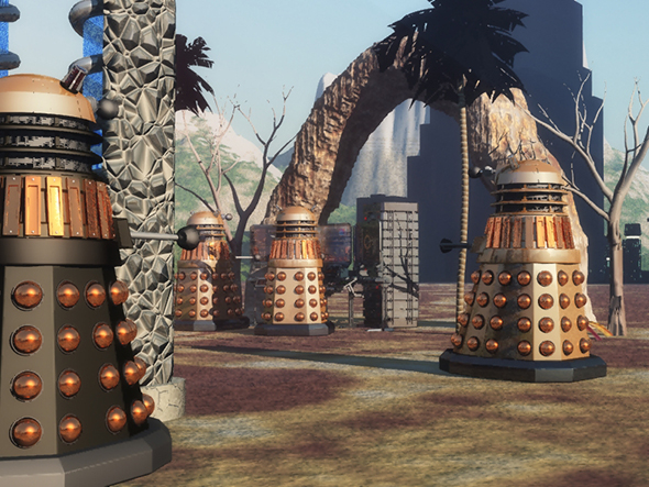 Daleks setting up their equipment